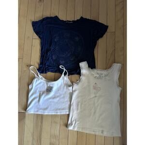 Brandy Melville Clothing Lot 3 Pieces Y2k Baby Tee & Tank Top, Angel Cupcake Cat